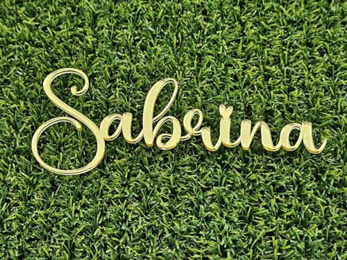 Personalised Name Charm Cake Topper Decorations ACRYLIC Mirror Multicolors Happy Birthday Wedding Anniversary Cake Topper (Gold Mirror Acryl)