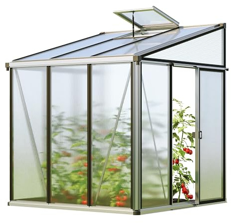 GFP Serre adossée Ella 33 - Panneaux en Polycarbonate d'env. 16 mm - 199x194 cm - Aluminium