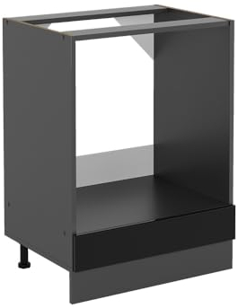 Vicco Herdumbauschrank R-Line, Schwarz Hochglanz, 60 cm AP Marmor, zur freien Kombination innerhalb modularer Küchensysteme