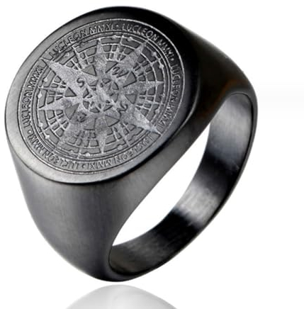 BISONBLUE Ringe Herren Rings Damen Ring Modeaccessoires Kompass Weltkarte Männer Ringe Punk Hip Hop Einfach Vintage Trendy für Freund Kreativität 12 R467-Schwarz