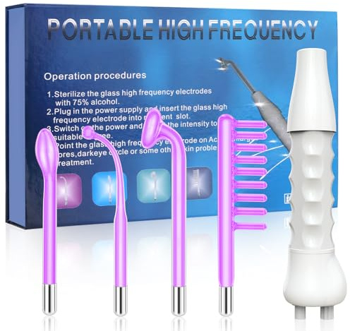 Alta Frecuencia Facial, iklestar Profesional Aparato Alta Frecuencia Capilar con 4 Electrodos, Portátil Masaje Facial Para El Cuidado de la Cara y la Piel, Argon High Frequency Wand