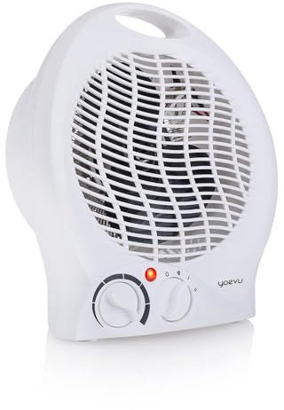 YOEVU - Calefactor Portátil, 2 Modos de Calor 1000/2000 W, Termostato Ajustable, Modo Ventilador, 12,8 x 22,3 x 26,1 cm