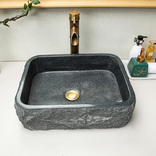 Artigianato unico fatto a mano, lavello in pietra, lavello rettangolare medio, grigio scuro maculato - lavello in granito, stile rustico rustico, per bagno vanità o piano di lavoro