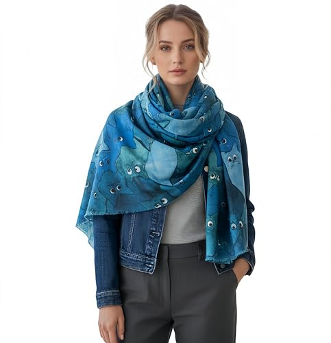 Walniverse Kuscheliger Damenschal mit charmantem Katzenmotiv | 200x70cm Schultertuch für Winter, Herbst und Frühling, 220g, Geschenke für Frauen und Katzenliebhaber