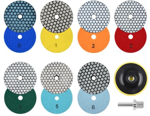 100mm Trocken Diamant Polierscheibe 9 Stücke Körnungen #50, #100, #200, #400, #800, #1500 und #3000 Polierscheiben mit M14 Stützteller für Granit Marmor Kunststein Quarz für Winkelschleifer