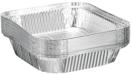 QUARKZMAN 20Pcs Moule à Tarte en Aluminium de 7,09 Pouces Carrés Jetables Antiadhésifs pour Tartes, Quiches, Tartes, Cuisson, Réchauffage, Fêtes, Argent