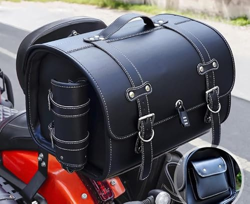 FXDSCA Motorrad Hecktasche für Yamaha Motoroid 2018, Motorrad Satteltasche Leder Retro Motorradtasche, Große Kapazität Motorrad Gepäcktasche Outdoor Camping,F Black