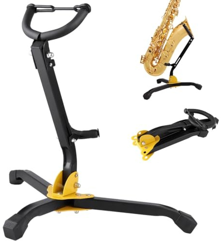 Verstellbarer faltbarer Saxophonständer für Alt-/Tenor, sicherer Metallhalter mit Kettenschloss und Dreieckssockel