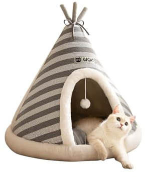 Galatée Katzenhöhlenbett, Süßes Katzenhaus-Hundeiglu Mit Abnehmbarem Kissen, Bequemes Dreieckiges Haustier-Tipi, Warmes Haustiernest Für Verbesserten Schlaf(XL, Grau)