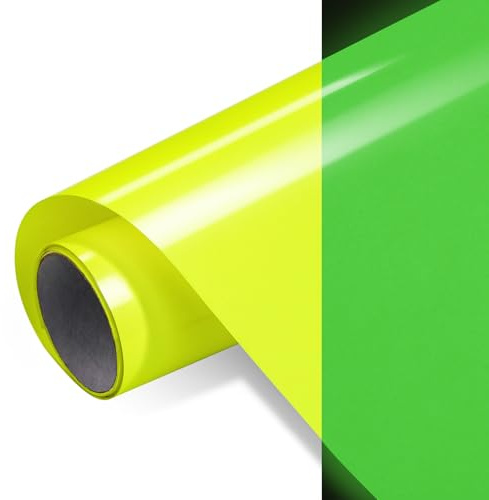 FOSER Plotterfolie Textil, Nachleuchtende Bügelfolie textil, 30,5cm×150cm Transferfolie Plotter flexfolie für Textilien, Stoffe (Nachleuchtend-Gelbgrün)