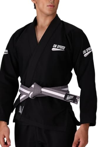 CM Sports Kids & Adults Jiu Jitsu Gi Black White Blue BJJ Uniform with Free White Belt (Black, Adults A1)