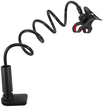 GARVALON Supporto per cellulare con morsetto, flessibile, a collo di cigno, a maniche lunghe, 2 m, colore nero, universale, per letto e scrivania, montaggio senza attrezzi