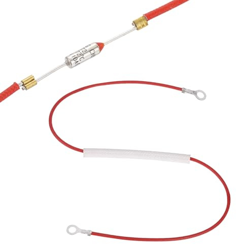 QUARKZMAN 250V 10A Temperatursicherung, 172°C Sicherung Metallschalen-Thermosicherungsabschaltung mit Rundkopf-Crimpanschluss Silikon-Glasfaserschlauch für elektrische Haushaltsgeräte