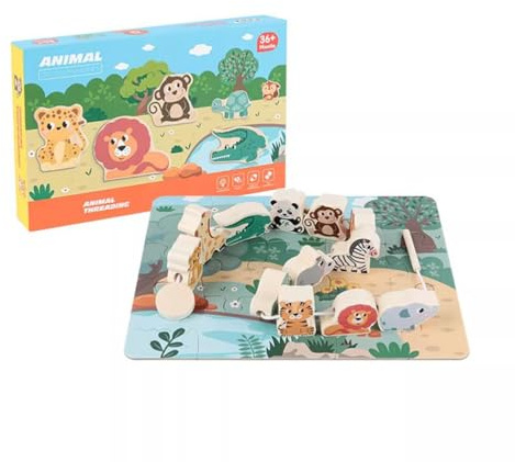 LLTCMYGS Gioco di Infilare Animali in Legno, Gioco Montessori per Lo Sviluppo delle Abilità Motorie Fini nei Bambini
