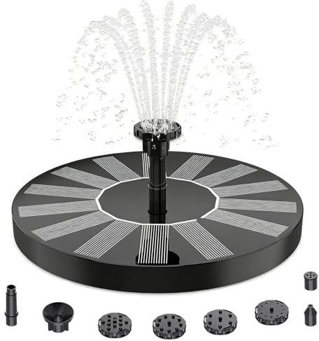 Solar Fountain Pump for Bird Bath, Floating Garden Solar Water Feature with 4 Fixed Rods & 6 Spray Nozzles, Easy Outdoor Pond Decoration