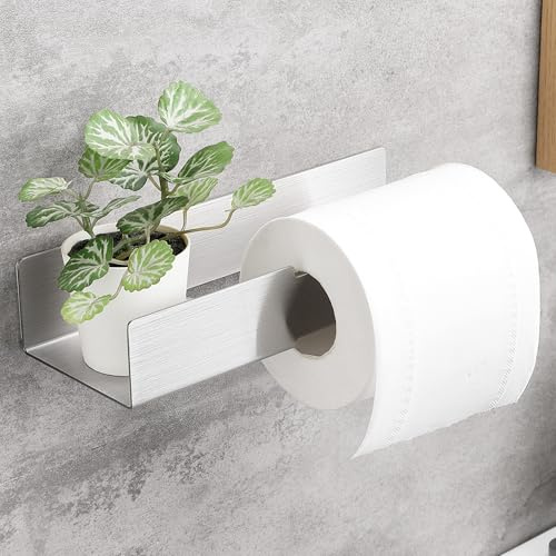 OETAMS Portarotolo per Carta Igienica con Ripiano, Porta Carta Igienica Portarotolo da Muro Adesivo in Acciaio Inox per Cucina Bagno e Toilette, Argento