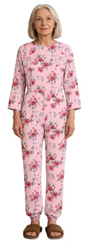 RUNQHUI Grenouillère Femme Personnes Âgées Alzheimer Combinaison Jogger Imprimé Manches Longues Pyjama Sanitaire Rose L