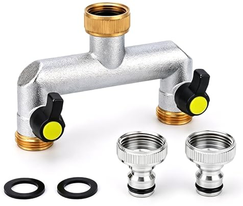 SGQTGIMU 3/4 Zoll 2-Wege Wasserhahn wasserverteiler, wasseranschluss verteiler mit 2 Absperrventil, 1/2 Adapter