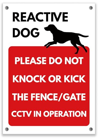 LP Lifestyle Reactive Dog Sign Do Not Knock or Kick Gate – Durable Weatherproof Waterproof Rust-Free PVC Warning Sign with CCTV Notice for Fence Gate No.473 (A4 (210mm x 297mm) – Holes)