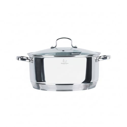 SANTA CLARA | Cacerola 28 cm de Acero Inoxidable con Tapa de Cristal, Olla con Asas Metálicas, Apta para Inducción, Gas, Vitro y Eléctrica, Cacerola para Cocina y Hogar