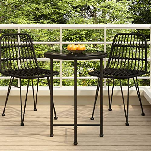 Runheo Esstisch Schwarz Ø55 cm aus Hartglas und Stahl mit PE-Rattan Struktur, wetterfest für Garten Terrasse Balkon, Stabiler Bistrotisch ideal als Beistelltisch oder Loungetisch Outdoor