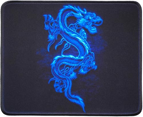 Silent Monsters Mauspad 240 x 200 mm Stoff Mousepad Drache blau - Vernähter Rand, rutschfest & leise, für Gaming Büro Office Homeoffice - 24 x 20 cm Mouse Pad Mat - Mausunterlage klein alle Maus Arten