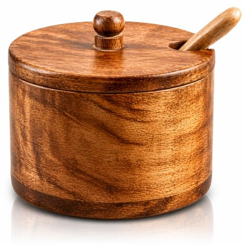 Azucarero y cuchara de madera rústica decorativa con tapa de boca ancha, tarro de golosinas, tarro de especias, condimentos, contenedor de almacenamiento de té, novedad para el hogar y la cocina
