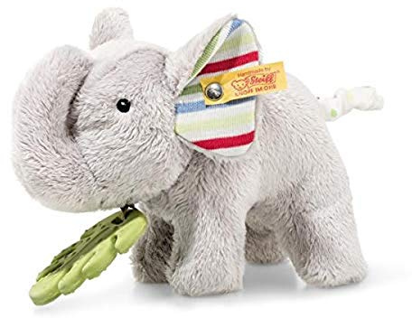 Steiff 242021 Timmi Elefant, Plüschelefant mit Beißring 17 cm, waschbar, grau