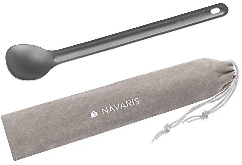 Navaris Titan Camping Löffel - Outdoor Besteck Spoon - Löffel rostfrei geschmacksneutral inkl. Tasche - Ultraleichtes Essbesteck Reisebesteck - Grau
