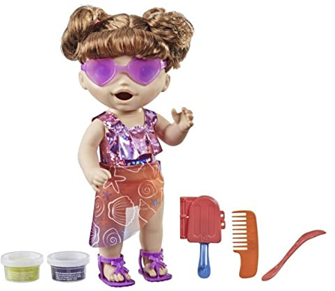 Baby Alive Puppe Sonnige Snacks isst und Haufen Babypuppe zum Spielen im Wasser, EIS-Lutscher Form, Spielzeug für Kinder ab 3 Jahren, braunes Haar