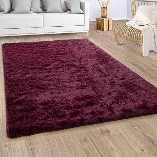 Paco Home Hochflor Teppich Wohnzimmer Fellteppich Kunstfell Shaggy Flauschig Lila, Grösse:200x290 cm