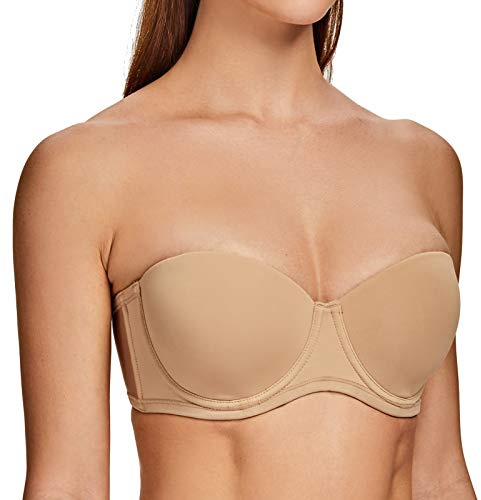 MELENECA Women's Strapless Bra for Large Bust Back Smoothing Plus Size with Underwire Almond 44DD