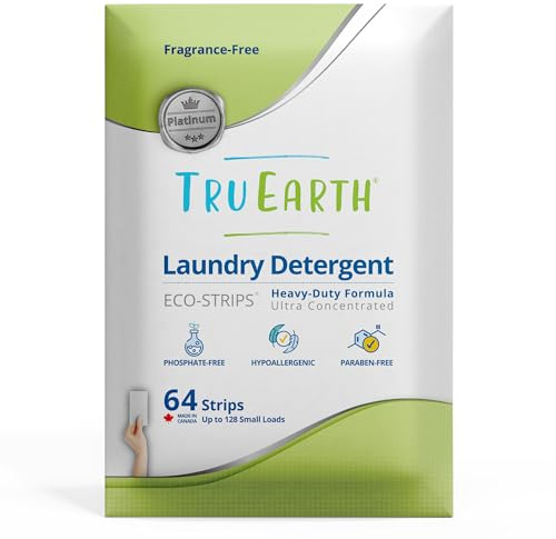 Tru Earth Platinum Eco-Strips Laundry Detergent Strips 64 Loads. No Plastic Packaging, Ultra-Concentrated, Pre-Measured Strips, Easy Storage. For Machine & Hand Washing, Fragrance Free