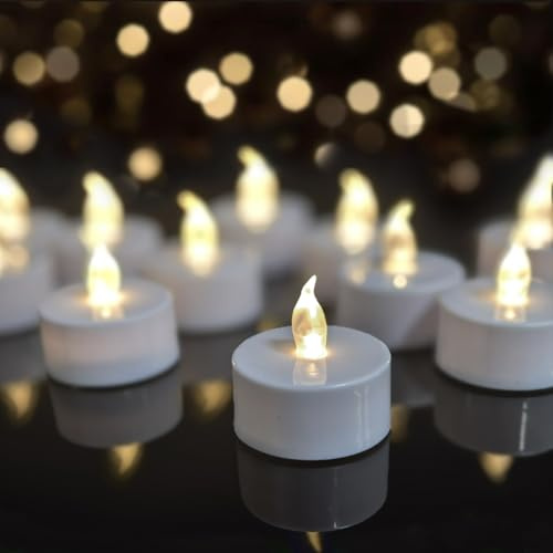 Anziner 12 Stück realistische und helle flackernde batteriebetriebene flammenlose LED Teelichter, elektrische gefälschte Kerze in warmem Weiß, perfekt für Valentinstag, Halloween, Weihnachten,