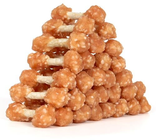 MON2SUN Dog Treats, 16oz Mini Rawhide Chews, Chicken Dumbbells with Rice for Small Dogs & Toy Breed, Crunchy and Healthy (2.5 Inch 30 Count)