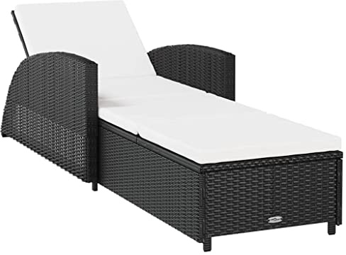 vidaXL Sonnenliege mit Cremeweißer Auflage Gartenliege Liege Rattanmöbel Gartenmöbel Relaxliege Saunaliege Liege Liegestuhl Poly Rattan Schwarz