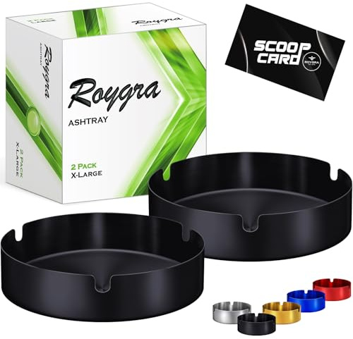 roygra Ash Tray (2 Pack), Outdoor Ashtray for Outside Patio, Stainless Steel Ashtrays for Cigarettes with 3 Holder, Smoking Accessories, Home Décor, Ashtrays for Smokers Indoor - Black, X-Large