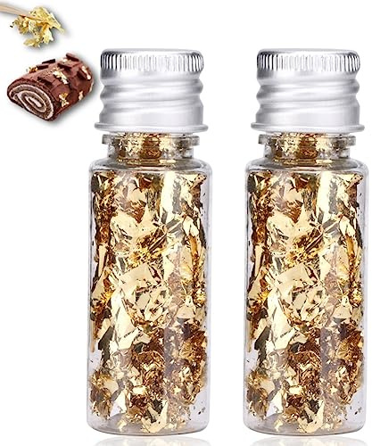 Pwshymi Goldfolie Papier abgefüllte Blattgoldflocken dekorativ für Kuchen Dessert für Schokolade