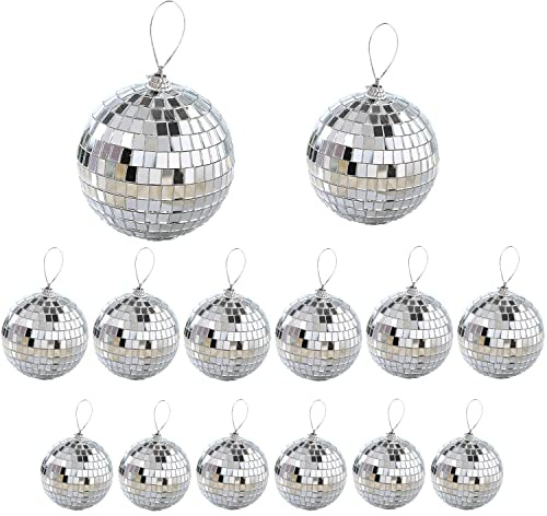 14 Pieces Mirror Ball Decorations, DJ Light Effect Silver Stage Props Silver Hanging Disco Light Retro Party, Fun Party, Home Bands