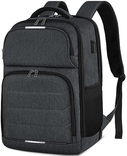 NEWHEY Mochila Hombre Mochila Ordenador Portatil 17 Pulgadas con Puerto USB Mochila Trabajo Impermeable Mochilas Escolares Mochila de Viaje Mujer Negro