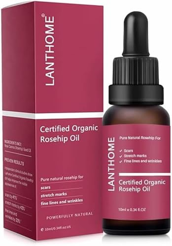 Olio di rosa canina per viso, olio di rosa canina biologico certificato, uso di cicatrici, smagliature, linee sottili e rughe
