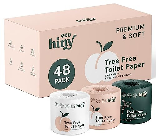 ecoHiny Premium Bambus Toilettenpapier – 48 Mega-Rollen, 3-lagig, 350 Blatt, FSC-zertifiziert, BPA-frei, septisch sicher, weich und langlebig