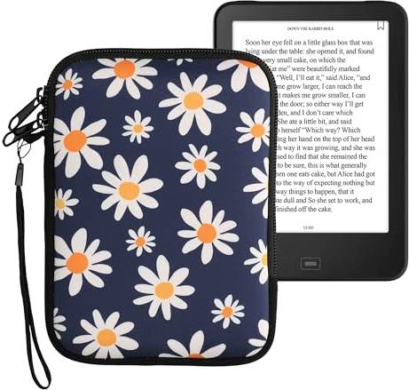 kwmobile Tasche für eReader - Neopren Hülle Schutzhülle Kleine Gänseblümchen Blau Weiß Gelb - 17 x 12 x 2 cm Innenmaße