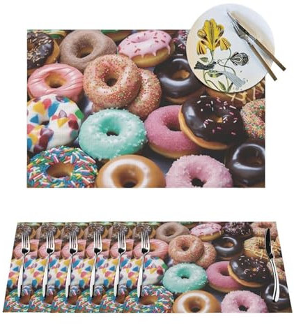 LZQPOEAS 4 tovagliette all'americana in PVC con stampa a ciambelle, per tavolo da pranzo, resistenti al calore, antiscivolo, lavabili, in tessuto, per cucina, 30,5 x 45,7 cm