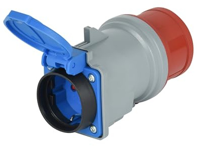 Electraline 80802 CEE adapter IP44 / Industrieadapter (Stecker: CEE 5-poligen, Steckdose: Schuko 16A mit Kappe)