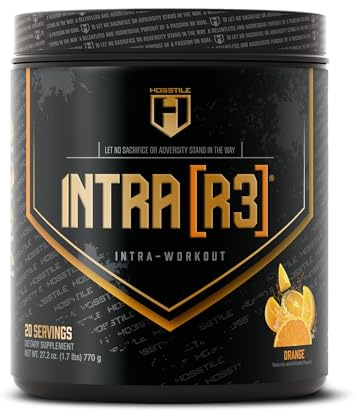 HOSSTILE Intra[R3] Intra Workout Powder, EAA & BCAA Drink with Carbs, Enhance Energy & Endurance, Build Lean Muscle & Improve Recovery, Orange, 20 Servings