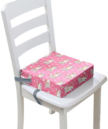 FANSU Kinder Sitzkissen Sitzerhöhung Stuhl, Karikatur Katze Druck Baby Kind Sitzkissen Karikatur Quadrat Zerlegbar Kleinkinder Esszimmerstuhl ErhöHen Pad Esszimmer Boostersitze (32x32x8cm,Rosa)