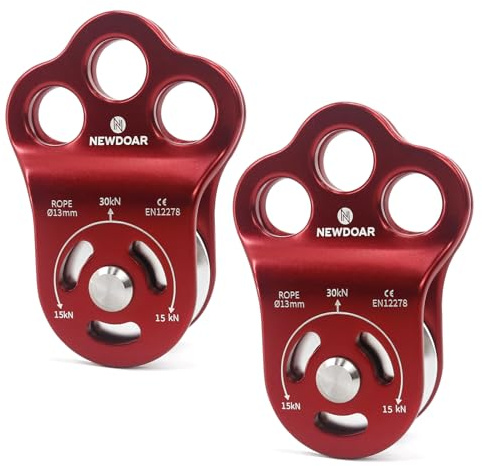 NewDoar 30 KN Certifié CE Poulie d'escalade de Sauvetage à Trois Trous Micro Poulie pour Transport de Corde Max 13 mm avec Roulement pour Rappel Tyrolienne Plaques Latérales Durables(2pcs)