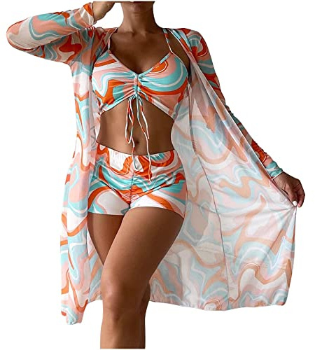Bikini Damen, Bikinihose Damen Bikini Ohne Bügel Bikini Neckholder Damen High Waist Bauchweg Bikini Sexy Push Up Bikini Summer Sport Bikini Set Mit Schalbluse Shape Bikini Damen (A04,M)