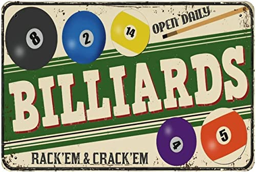 Billard, täglich geöffnet, Metall-Blechschilder, Snooker-Pool, Retro-Poster, Billardhalle, Aluminiumschild, Wanddekoration, Billard-Liebhaber-Zimmer, Billard-Club, Plakette, Dekoration, 30,5 x 40,6